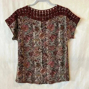 CATO SHORT SLEEVE FLORAL EMBROIDERED KNIT NECKLINE  TOP‎ SHIRT BLOUSE SIZ…